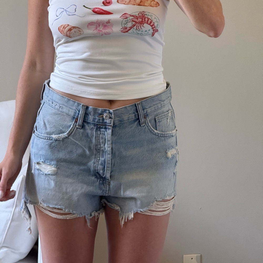 Zara Light Blue Distressed Jean Shorts